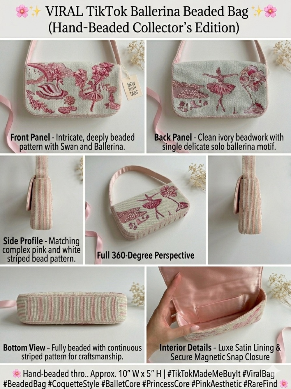 🌸 NWT Viral TikTok Beaded Ballerina Shoulder Bag – Rare Find! 🌸 pink coquette